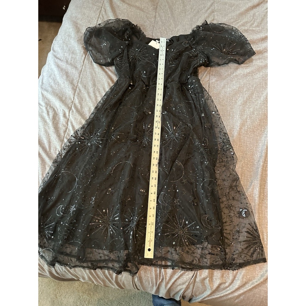 Witchy Celestial Bloomchic NWT Black Sequin Tulle Midi Womens Dress 12 Fairy - Picture 3 of 5